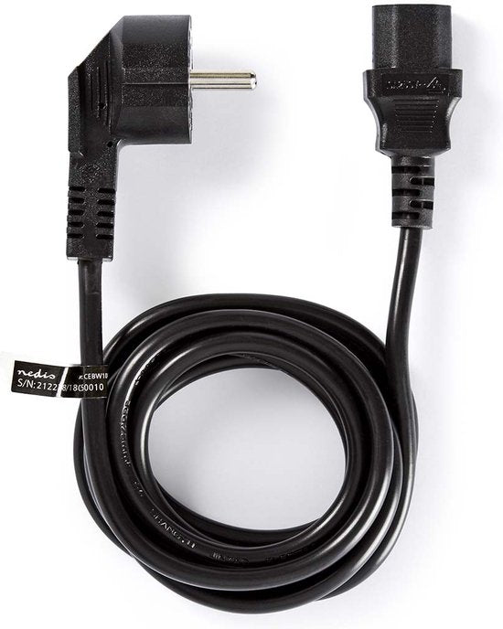 Nedis Stroomkabel - Type F (CEE 7/7) Male - IEC-320-C13 - Gehoekt - Recht - Vernikkeld - 2.00 m - Rond - PVC - Zwart - Label - afbeelding 6