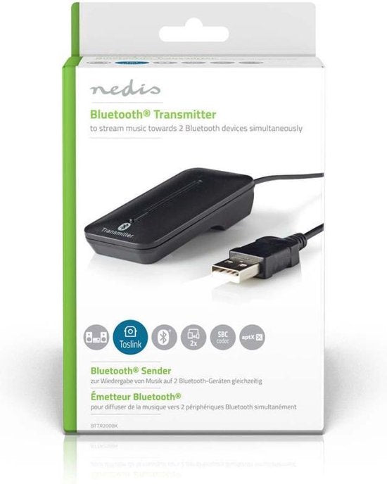 Nedis Bluetooth-Zender - Input: 1x TosLink Female - AptX Low latency / AptX / SBC - Maximaal 2 Apparaten - Zwart - afbeelding 12