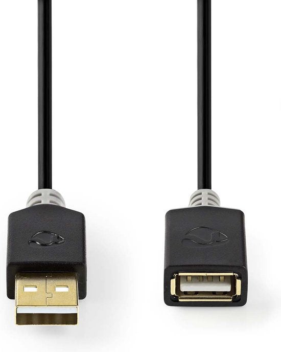 Nedis USB-Kabel - USB - USB-A Male - USB-A Female - Verguld - m - Rond - PVC - Antraciet - Doos Antraciet - 263448 — EAN 5412810263448