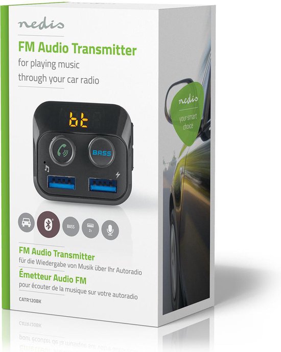 Nedis FM-Audiotransmitter voor Auto - Gefixeerd - Handsfree bellen - 1.0 " - LED-Scherm - Bluetooth - 5.0 V DC / 1.0 A / 5.0 V DC / 2.4 A - Bass boost - Google Assistant / Siri - Zwart - afbeelding 7