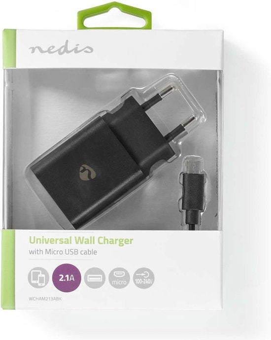 Nedis Oplader - 12 W - 1x 2.1 A - Outputs: 1 - USB-A - Micro-USB - 1.00 m - Single Voltage Output - Zwart - afbeelding 8
