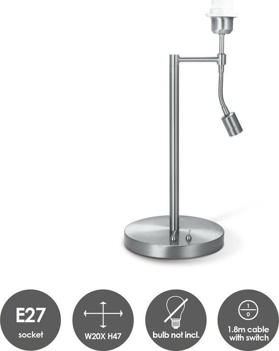 Home Sweet Home - Moderne tafellamp voet Read voor lampenkap - Geborsteld staal - 20/20/47cm - 2 lichts tafellamp met flexibele LED spot - geschikt - afbeelding 2