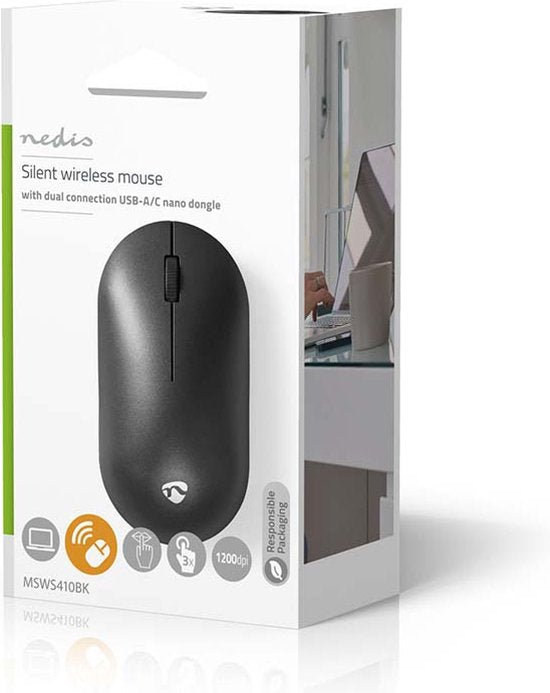Nedis Draadloze Muis – Extra Stil – Ergonomisch – Tweehandig – Zwart - afbeelding 5