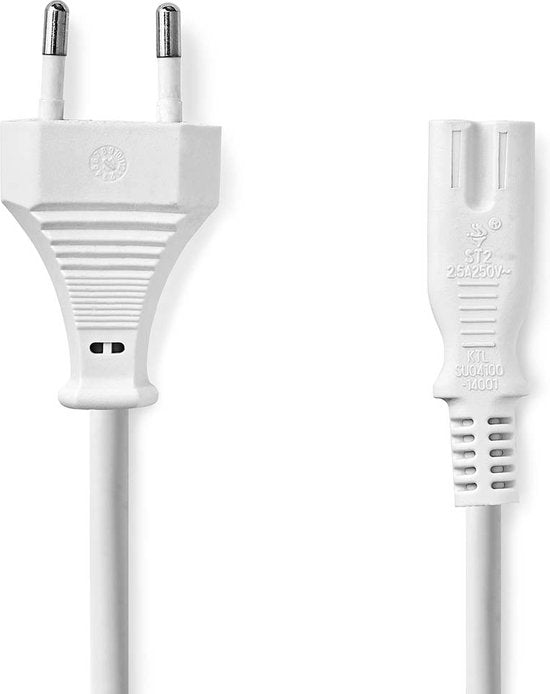 Nedis Stroomkabel - Euro Male - IEC-320-C7 - Recht - Recht - Vernikkeld - 2.00 m - Plat - PVC - Wit - Label - afbeelding 3