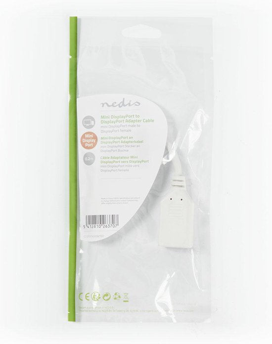 Nedis Mini DisplayPort-Kabel - DisplayPort 1.2 - Mini-DisplayPort Male - DisplayPort Female - 21.6 Gbps - Vernikkeld - 0.20 m - Rond - PVC - Wit - Polybag - afbeelding 4