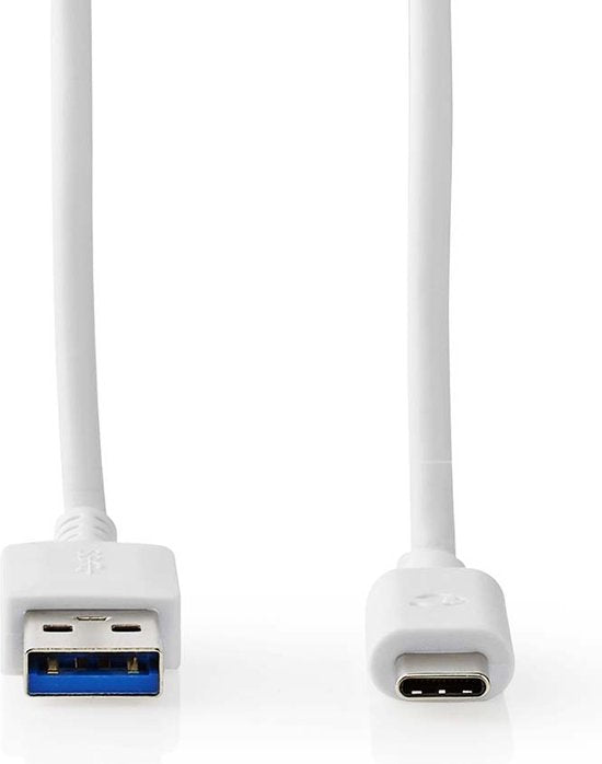 Nedis USB-Kabel - USB 3.2 Gen 2 - USB-A Male - USB-C Male - 60 W - 10 Gbps - Vernikkeld - 1.00 m - Rond - PVC - Wit - Doos - afbeelding 1