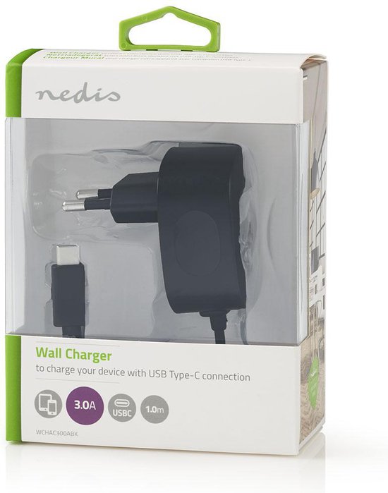 Nedis - W - 1x 3.0 A - Outputs: 1 - USB-C Kabel - m - Single Voltage Output - afbeelding 6
