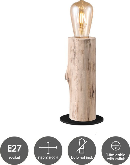Home Sweet Home - Landelijke tafellamp Billy - 12/12/25.5cm - bedlampje - geschikt voor E27 LED lichtbron - gemaakt van Hout - afbeelding 2