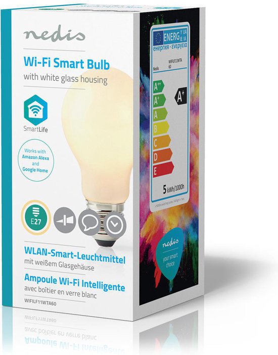 Nedis SmartLife LED Filamentlamp - Wi-Fi - E27 - 500 lm - 5 W - Warm Wit - 2700 K - Glas - Android / IOS - A60 - 1 Stuks - afbeelding 7
