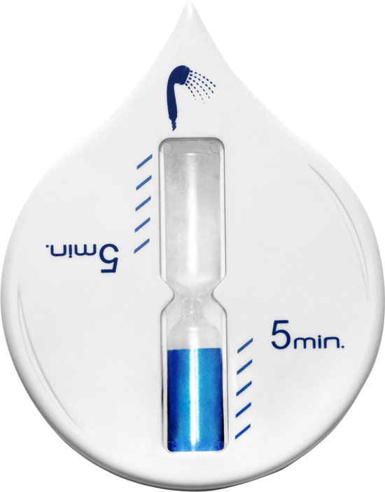Zandloper - 2 stuks - badkamer/douche timer - 5 minuten - wit/blauw - 6 x 12 cm - afbeelding 1