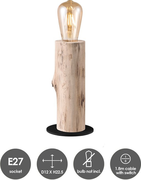 Home Sweet Home - Landelijke tafellamp Billy - 12/12/25.5cm - bedlampje - geschikt voor E27 LED lichtbron - gemaakt van Hout - afbeelding 3
