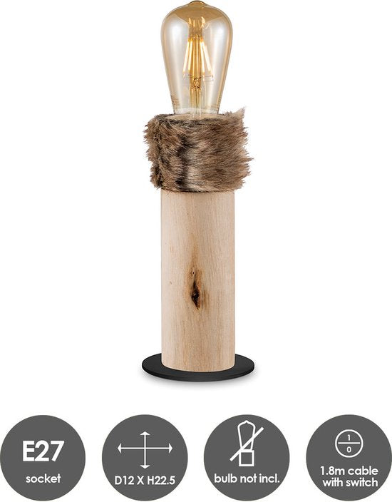 Home Sweet Home - Landelijke tafellamp Furdy - 12/12/25cm - bedlampje - geschikt voor E27 LED lichtbron - gemaakt van Hout - afbeelding 2