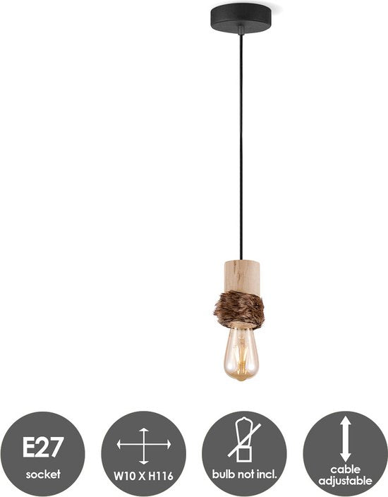 Home Sweet Home - Landelijke Hanglamp Furdy - geschikt voor E27 LED lichtbron - hanglamp gemaakt van Hout - 10/10/116cm - Pendellamp geschikt voor woonkamer, slaapkamer en keuken - afbeelding 7