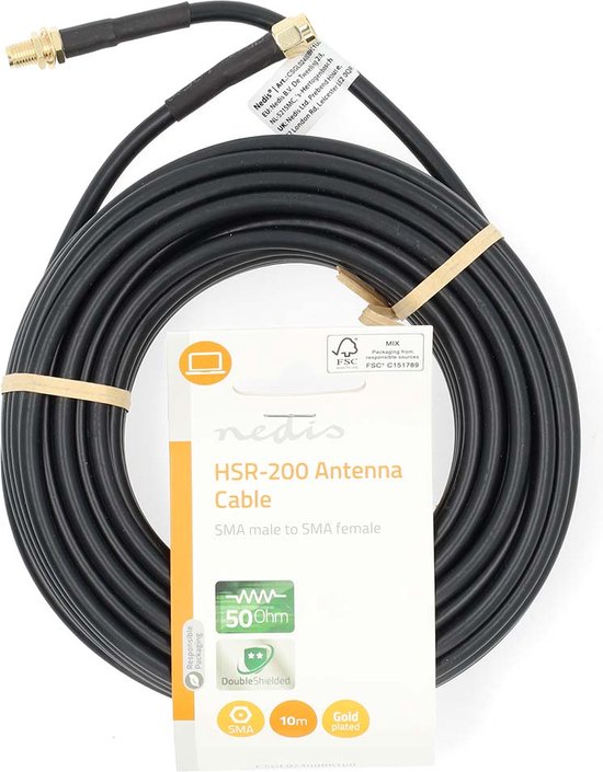 Nedis Antennekabel - SMA Male - SMA Female - Verguld - 50 Ohm - Dubbel Afgeschermd - 10.0 m - Rond - PVC - Zwart - Label - afbeelding 2
