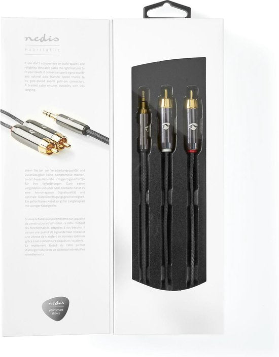 Nedis Stereo-Audiokabel - 3,5 mm Male - 2x RCA Male - Verguld - 2.00 m - Rond - Grijs / Gun Metal Grijs - Cover Window Box - afbeelding 4