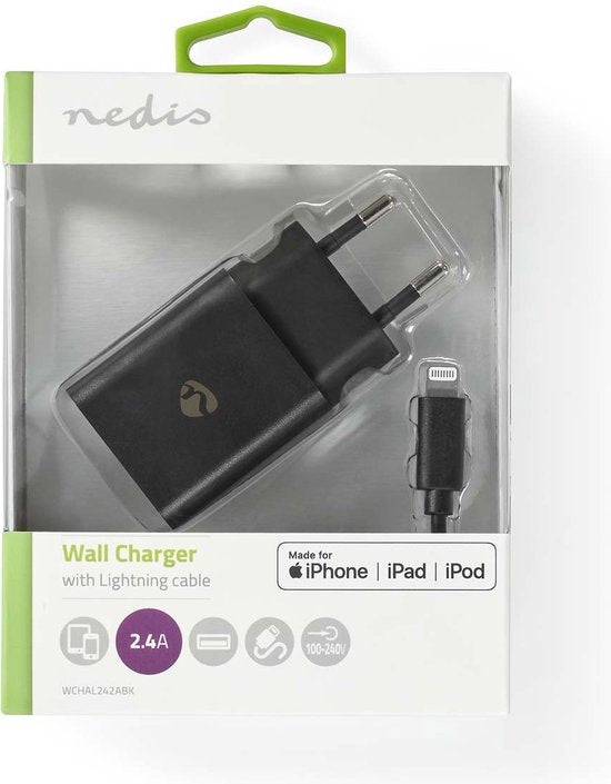 Nedis Oplader - 12 W - Snellaad functie - 1x 2.4 A - Outputs: 1 - USB-A - Lightning 8-Pins (Los) Kabel - 1.00 m - Single Voltage Output - afbeelding 5
