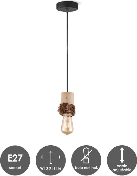 Home Sweet Home - Landelijke Hanglamp Furdy - geschikt voor E27 LED lichtbron - hanglamp gemaakt van Hout - 10/10/116cm - Pendellamp geschikt voor woonkamer, slaapkamer en keuken - afbeelding 2