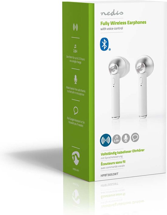 Volledig Draadloze Oordopjes - Bluetooth - Maximale batterijduur: 2.5 uur - Drukbediening - Charging case - Ingebouwde microfoon - Ondersteuning voor spraakbesturing - Wit - afbeelding 7