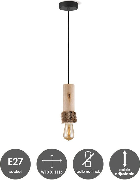 Home Sweet Home - Landelijke Hanglamp Furdy - geschikt voor E27 LED lichtbron - hanglamp gemaakt van Hout - 10/10/130cm - Pendellamp geschikt voor - afbeelding 2