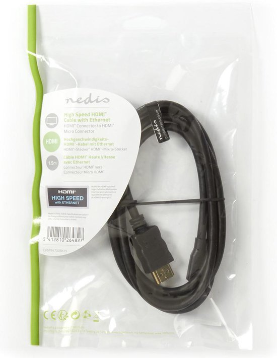 High Speed HDMIâ„¢-kabel met Ethernet | HDMIâ„¢-connector - HDMIâ„¢-micro-connector | 1,5 m | Zwart - afbeelding 2