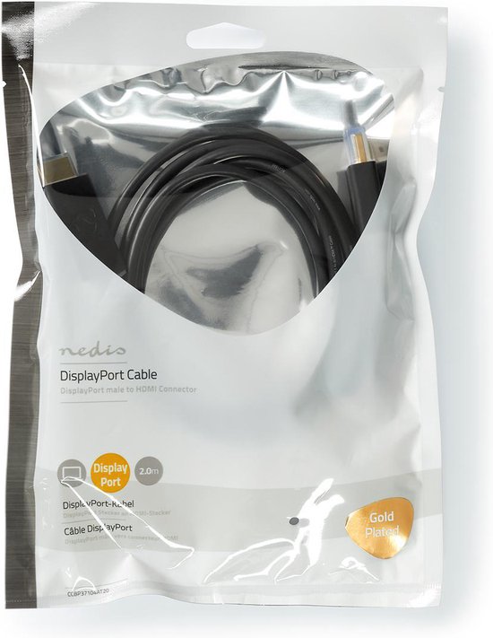 Nedis DisplayPort-Kabel - DisplayPort Male - HDMI Connector - 4K@60Hz - Verguld - 2.00 m - Rond - PVC - Antraciet - Polybag - afbeelding 4