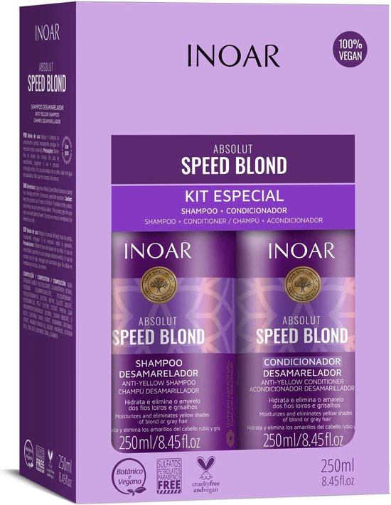 INOAR Kit Duo Speed Blond Shampoo 250 ml & Conditioner 250 ml | Maat INOAR Kit Duo Speed Blond Shampoo 250 ml & Conditioner 250 ml - afbeelding 1