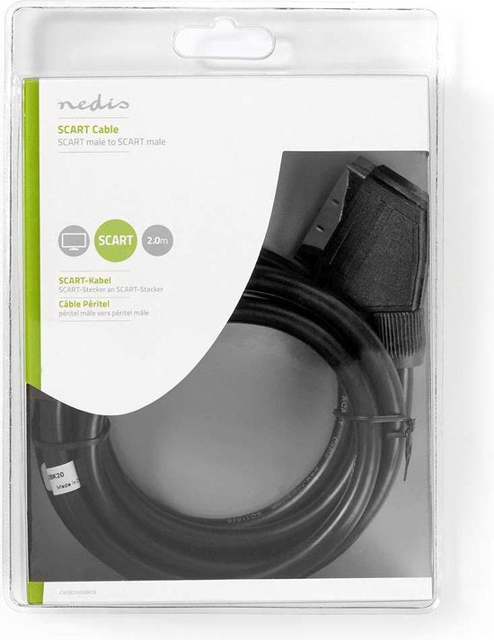 Nedis SCART-Kabel - SCART Male - SCART Male - Vernikkeld - 480p - 2.00 m - Rond - PVC - Zwart - Doos - afbeelding 2