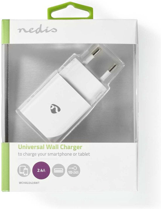 Nedis Oplader - 12 W - 1x 2.4 A - Outputs: 1 - USB-A - Geen Kabel Inbegrepen - Single Voltage Output - Wit - afbeelding 9