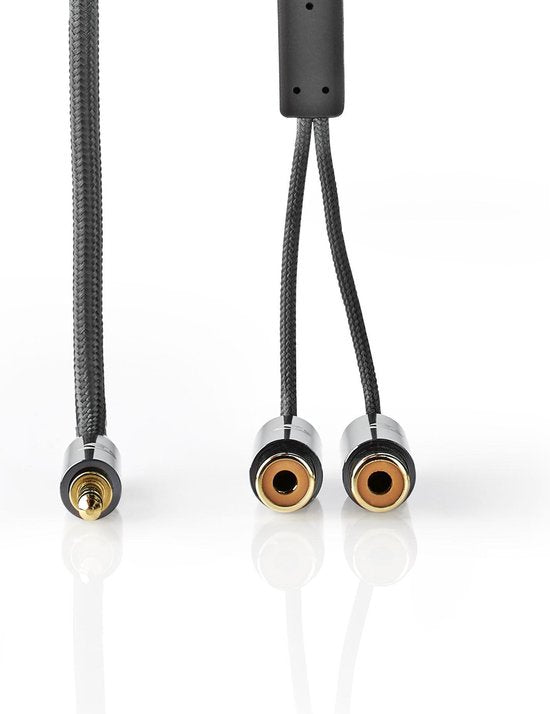 Nedis Stereo-Audiokabel - 3,5 mm Male - 2x RCA Female - Verguld - 0.20 m - Rond - Grijs / Gun Metal Grijs - Cover Window Box - afbeelding 4