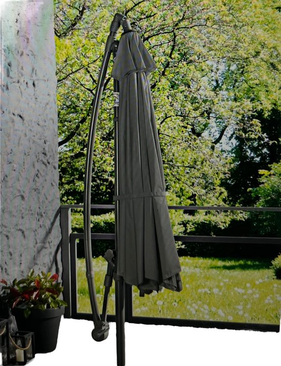 Livarno Zweefparasol 300 cm x 258 cm draaibaar Antraciet 180 grams polyester doek - afbeelding 6
