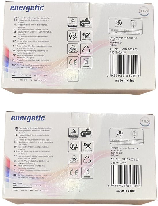 6 Stuks (2 x 3)Energetic Filament lamp 4 w (42 Watt) E14 Helder Wit (4000K) - afbeelding 2