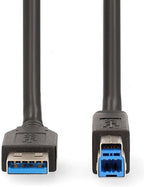 Nedis USB-Kabel - USB 3.2 Gen 1 - USB-A Male - USB-B Male - 5 Gbps - Vernikkeld - 2.00 m - Rond - PVC - Zwart - Doos - afbeelding 5