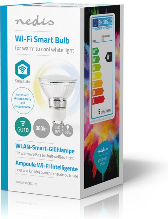 Nedis SmartLife LED Spot - Wi-Fi - GU10 - 400 lm - 5 W - Koel Wit / Warm Wit - 2700 - 6500 K - Energieklasse: F - Android / IOS - PAR16 - 1 Stuks - afbeelding 15