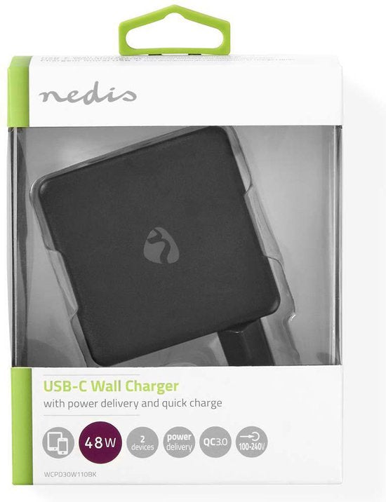 Nedis thuislader met 1 USB-C PD en 1 USB-A Quick Charge 3.0 poort - 48W - afbeelding 4