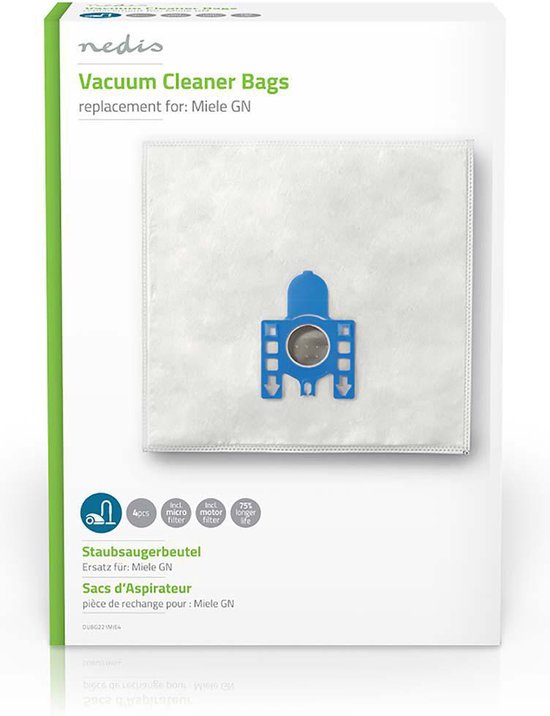 Nedis Stofzuigerzak - 4 Stuks - Synthetisch - Meest verkocht voor: Miele - Wit - afbeelding 1