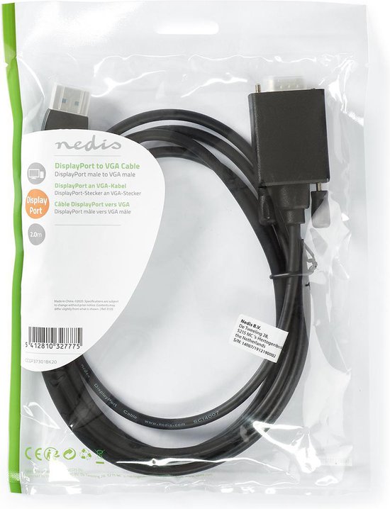 Nedis Displayport - Vga-kabel Displayport Male - Vga Male 2,0 M Zwart - afbeelding 10