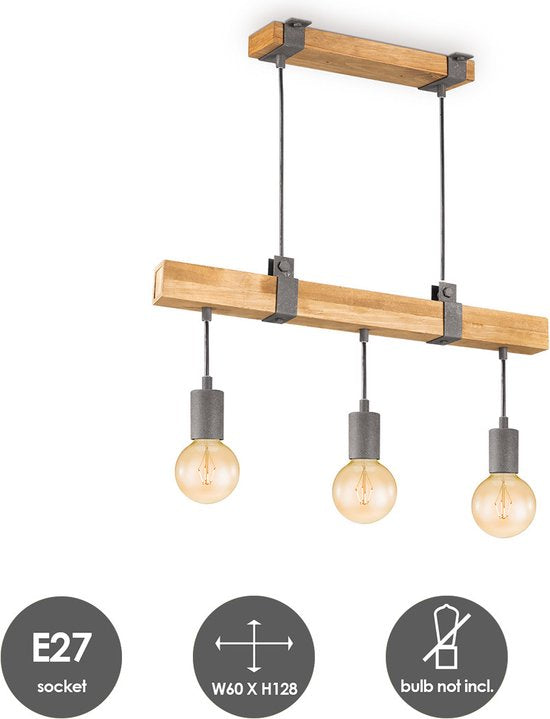 Home Sweet Home - Landelijke Hanglamp Denton - geschikt voor E27 LED lichtbron - 3 lichts hanglamp gemaakt van Hout - 60/14/128cm - Pendellamp geschikt voor woonkamer, slaapkamer en keuken - afbeelding 9