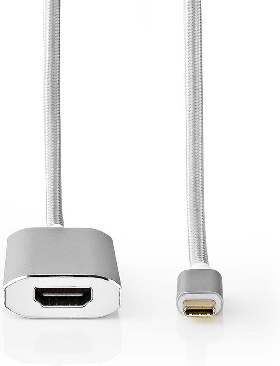 Nedis USB-C Adapter - USB 3.2 Gen 1 - USB-C Male - HDMI Output - 4K@60Hz - Power delivery - 2.00 m - Rond - Verguld - Gevlochten / Nylon - Zilver - Cover Window Box - afbeelding 1