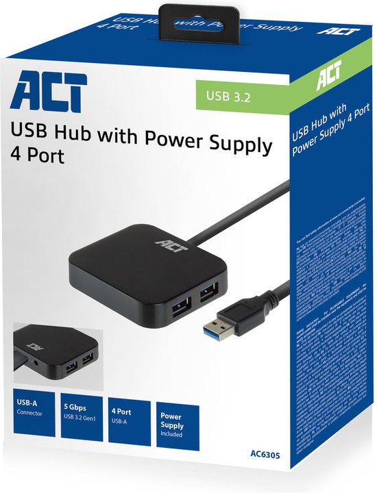 ACT USB hub 3.0, 4 poorts, 10W stroomadapter AC6305 - afbeelding 5