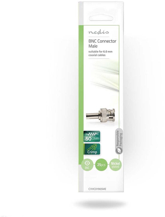 Nedis BNC-Kabelbeschermer - Recht - Male - Vernikkeld - 50 Ohm - Krimp - Diameter kabelinvoer: 6.0 mm - Staal - Zilver - 25 Stuks - Envelop - afbeelding 2