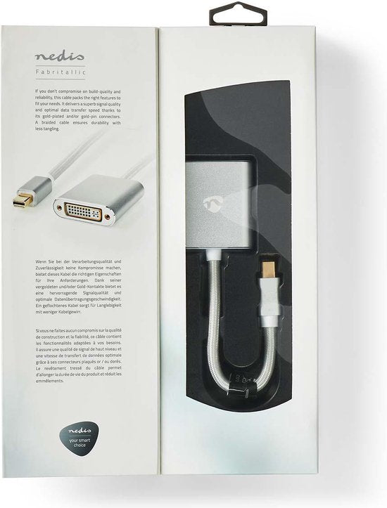 Nedis Mini DisplayPort-Kabel - DisplayPort 1.2 - Mini-DisplayPort Male - DVI-D 24+1-Pins Female - 21.6 Gbps - Verguld - 0.20 m - Rond - Gevlochten - Zilver - Cover Window Box - afbeelding 6