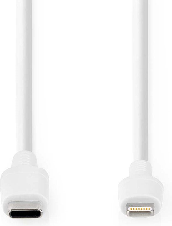 Nedis Lightning Kabel - USB 2.0 - Apple Lightning 8-Pins - USB-C Male - 480 Mbps - Vernikkeld - 1.00 m - Rond - PVC - Wit - Doos - afbeelding 1