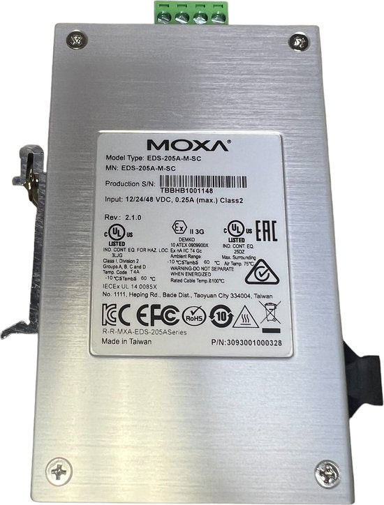 Moxa EDS-205A-M-ST-T netwerk-switch Unmanaged Fast Ethernet (10/100) Zwart, Groen, Zilver - afbeelding 2
