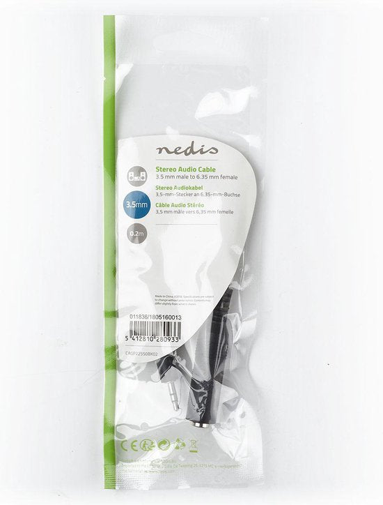 Nedis Stereo-Audiokabel - 3,5 mm Male - 6,35 mm Female - Vernikkeld - 0.20 m - Rond - Zwart - Envelop - afbeelding 4