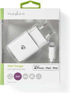 Nedis Oplader - 12 W - 1x 2.4 A - Outputs: 1 - USB-A - Lightning 8-Pins (Los) Kabel - 1.00 m - Single Voltage Output - Wit - afbeelding 9
