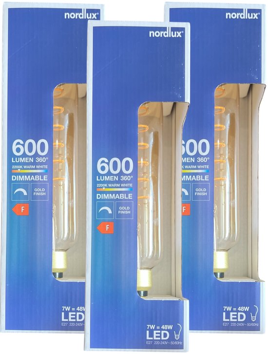 3 x Nordlux Buislamp Giant Spiraal Dimbaar Gold 7w (48W) - afbeelding 1