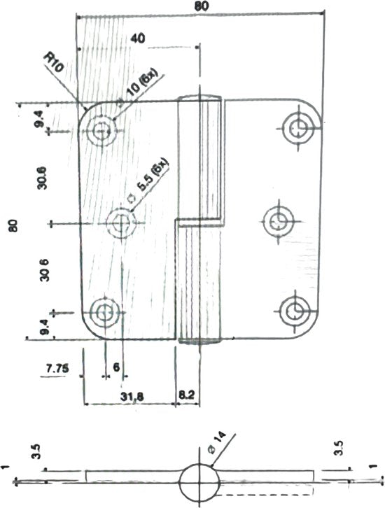Set 2 stuks Argenta Aluminium Paumelle Scharnier Rechts (DIN) 80 x 80 RAL 9010 - afbeelding 4