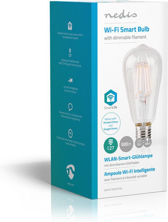 Nedis SmartLife LED Filamentlamp - Wi-Fi - E27 - 500 lm - 5 W - Warm Wit - 2700 - Glas - Android / IOS - ST64 - 1 Stuks - afbeelding 8
