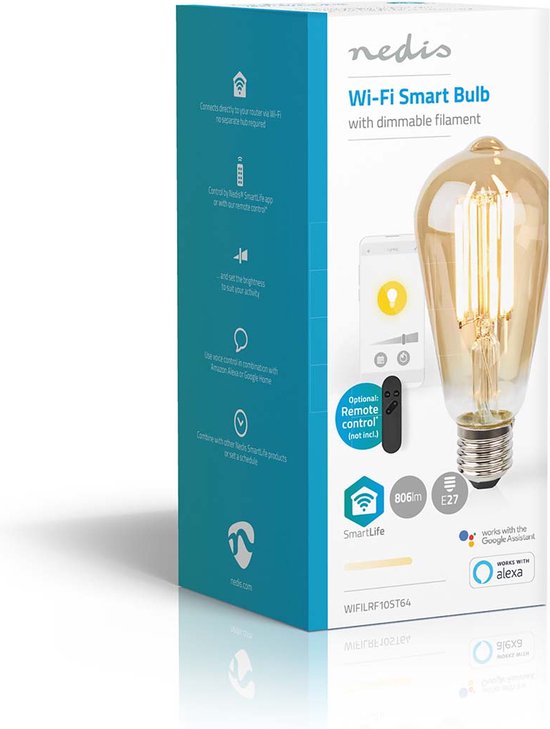Nedis SmartLife LED Filamentlamp - Wi-Fi - E27 - 806 lm - 7 W - Warm Wit - 1800 - 3000 - Glas - Android / IOS - ST64 - 1 Stuks - afbeelding 8