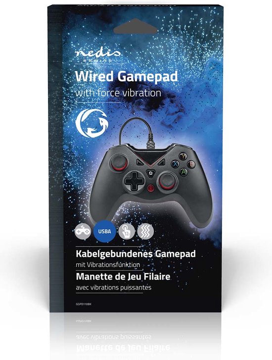 Nedis Gamepad - USB Type-A - USB Gevoed - PC - Aantal knoppen: 12 - Kabellengte: 1.60 m - Zwart - afbeelding 14
